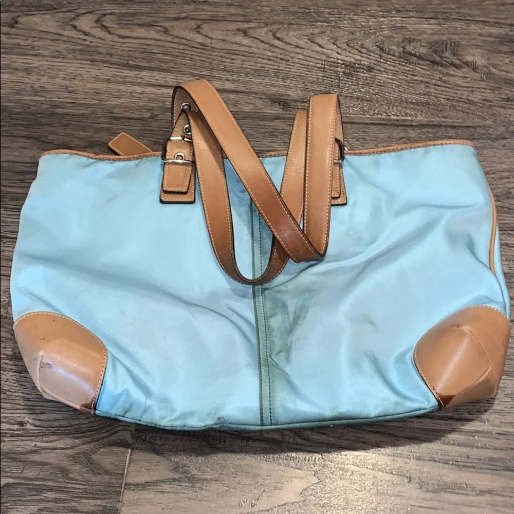 Vintage Coach Blue Tote with Vachetta Leather Trim - Picture 2 of 4